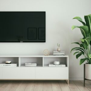 black flat screen tv on white wall